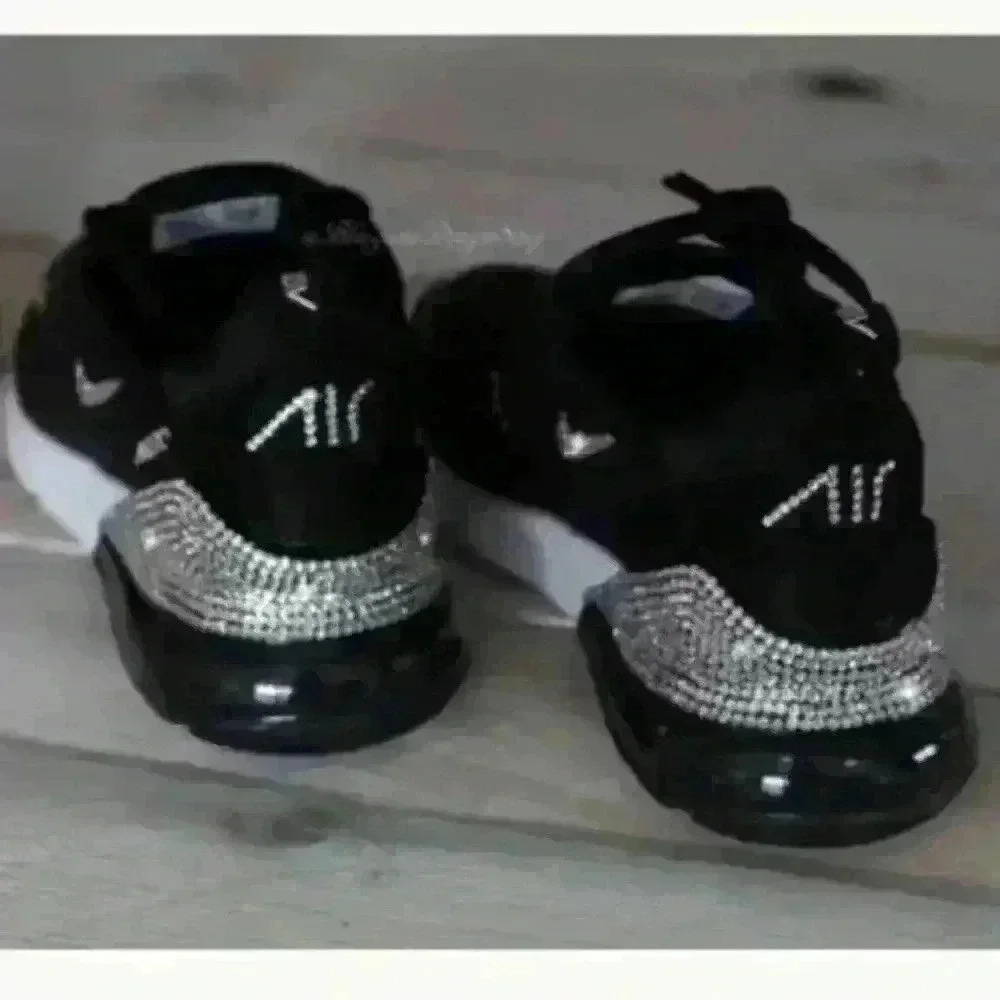 Women's Nike Air Max 270 Black Sneakers made with Swarovski Crystals Custom - Picture 2 of 5